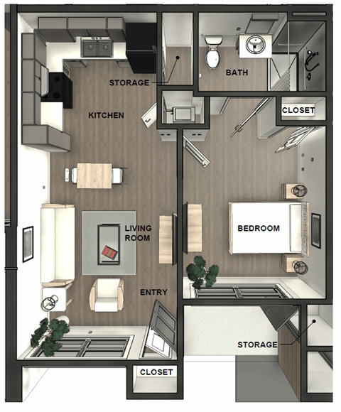 Floor plan for 1 bed, 1 bath
